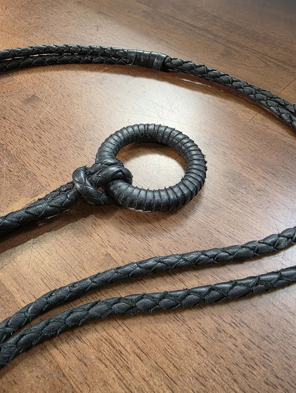 Black Braided Leather Wrap Belt O-Ring Tassel Fringe Boho Western